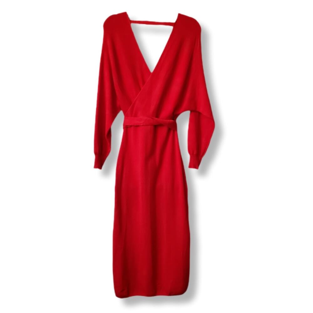 Classic Red LBD Sweater Midi Dress S Holiday Cocktail Bodycon Sexy Cozy NEW - Picture 10 of 13